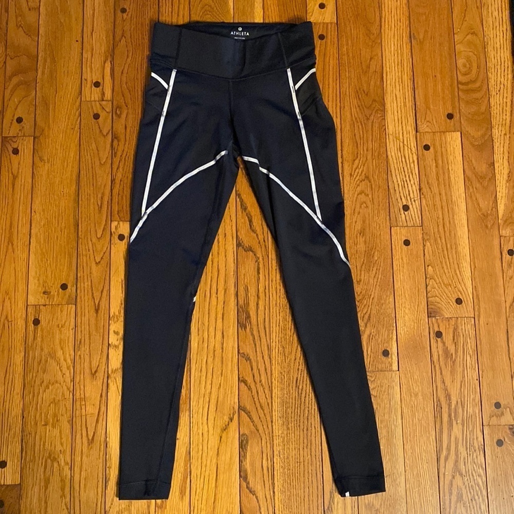 Athleta‎ Black Reflective Stride Compression Legg… - image 1